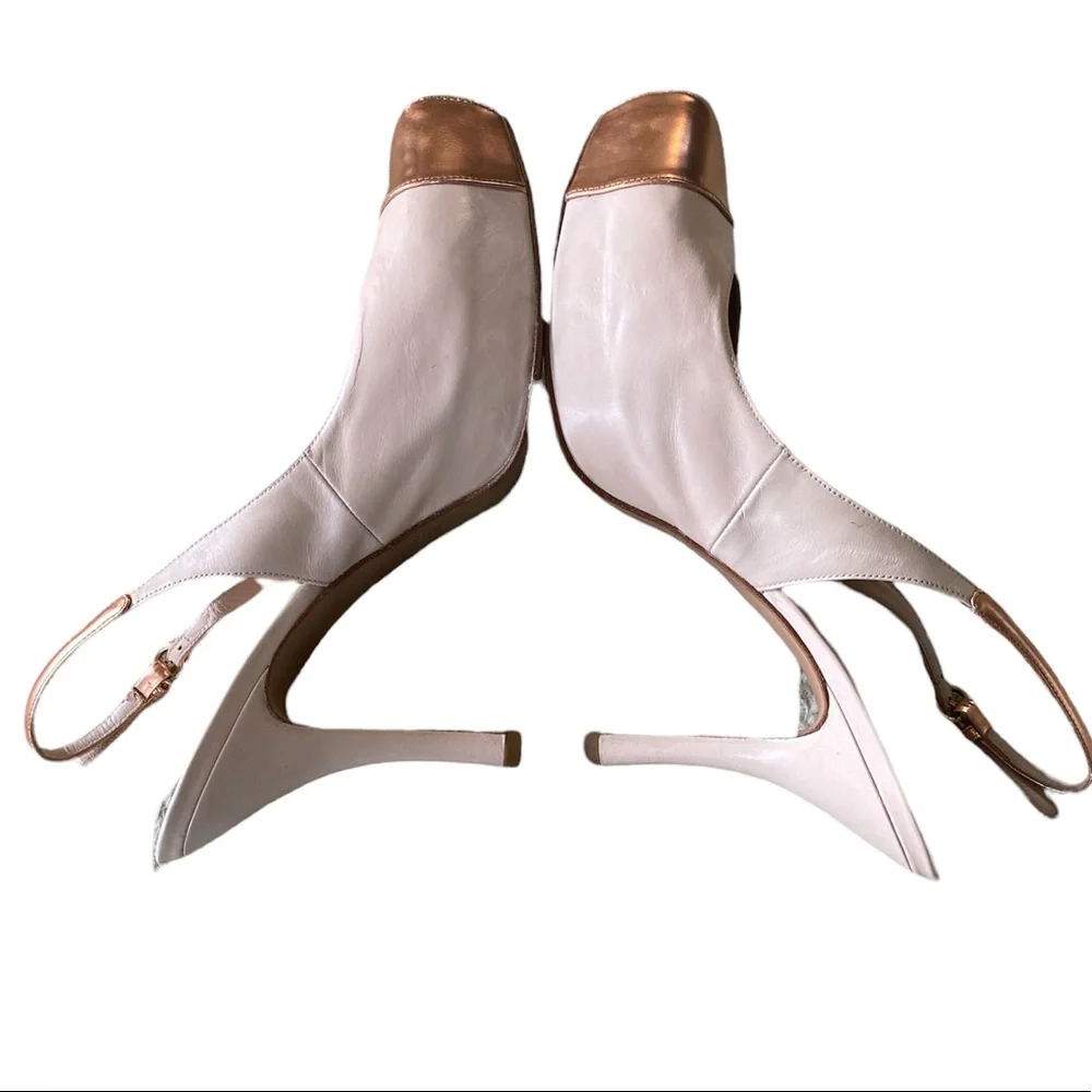 Pura Lopez Leather Gold Toe Nude Platform Slingback Heels - 7.5 - 38 - Picture 10 of 16